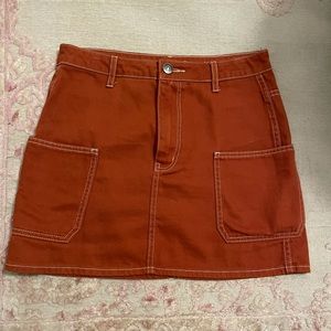 Forever 21 Burnt Orange Denim Skirt with Cream Detailing, Pockets, Size Small